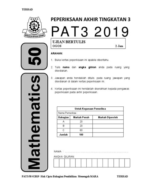 Contoh Soalan Pt3 Matematik Mrsm Image