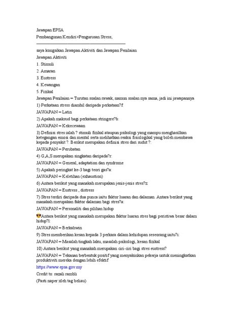 Jawapan Epsa Pengurusan Emosi Image