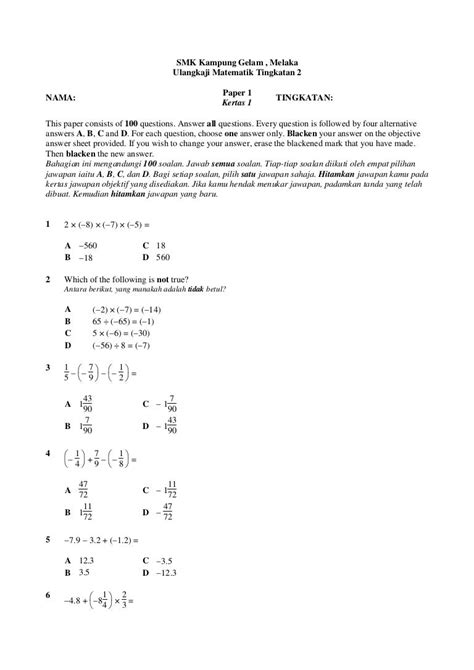 Jawapan Formula A+ Matematik Tingkatan 2 Image