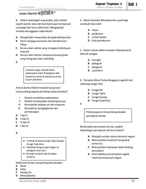 Soalan Objektif Sejarah Tingkatan 4 Mengikut Bab Image